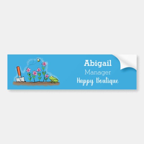 Cute frog and bee in garden cartoon illustration  bumper sticker