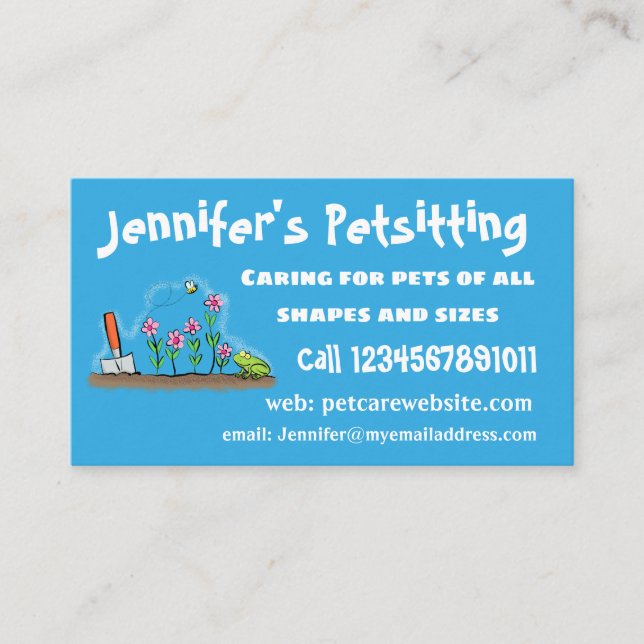 Cute frog and bee in garden cartoon illustration business card (Front)