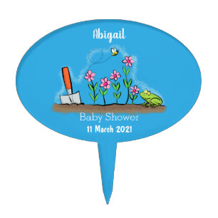 Cute frog and bee in garden cartoon illustration cake topper