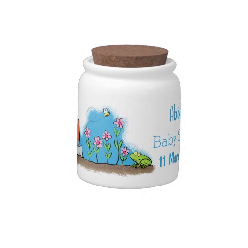 Cute frog and bee in garden cartoon illustration candy jar