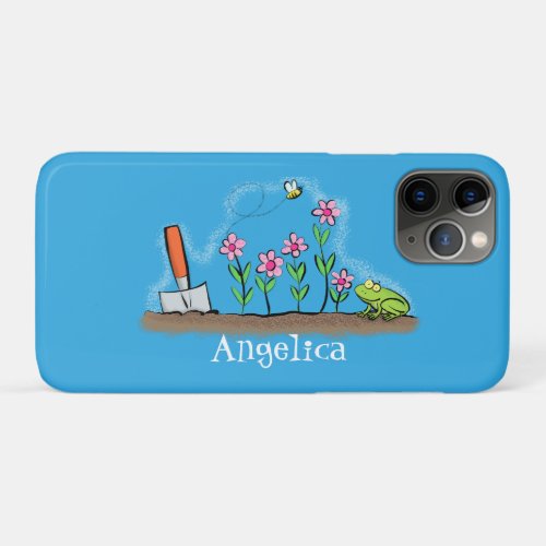 Cute frog and bee in garden cartoon illustration iPhone 11 pro case