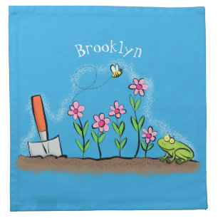 Cute frog and bee in garden cartoon illustration cloth napkin