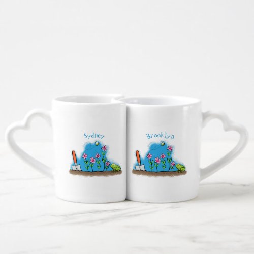 Cute frog and bee in garden cartoon illustration coffee mug set