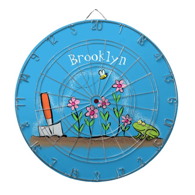 Cute frog and bee in garden cartoon illustration dart board (Front)