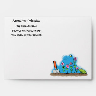 Cute frog and bee in garden cartoon illustration envelope