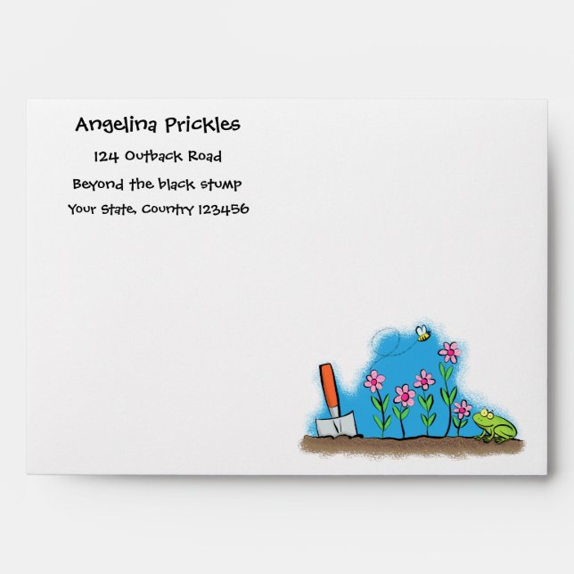 Cute frog and bee in garden cartoon illustration envelope (Front)