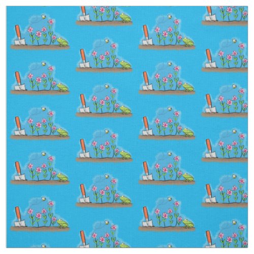 Cute frog and bee in garden cartoon illustration fabric