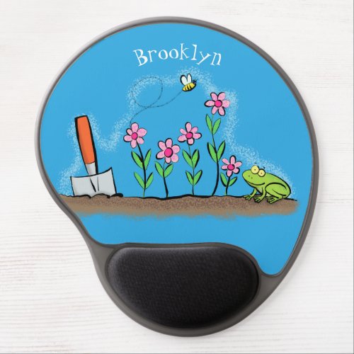 Cute frog and bee in garden cartoon illustration gel mouse pad