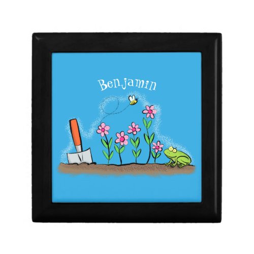 Cute frog and bee in garden cartoon illustration gift box