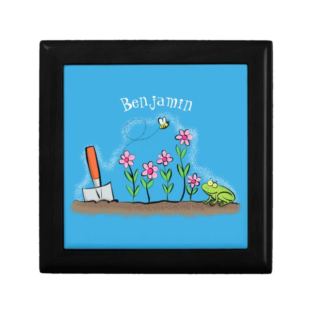 Cute frog and bee in garden cartoon illustration gift box (Front)
