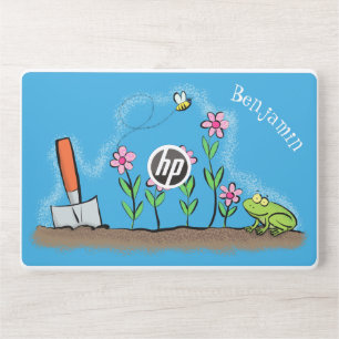 Cute frog and bee in garden cartoon illustration HP laptop skin