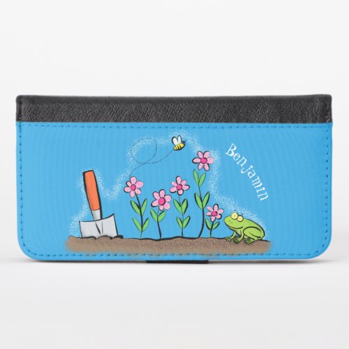 Cute frog and bee in garden cartoon illustration iPhone x wallet case