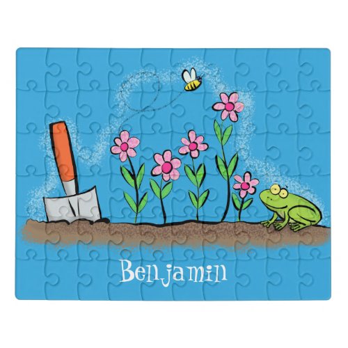 Cute frog and bee in garden cartoon illustration jigsaw puzzle