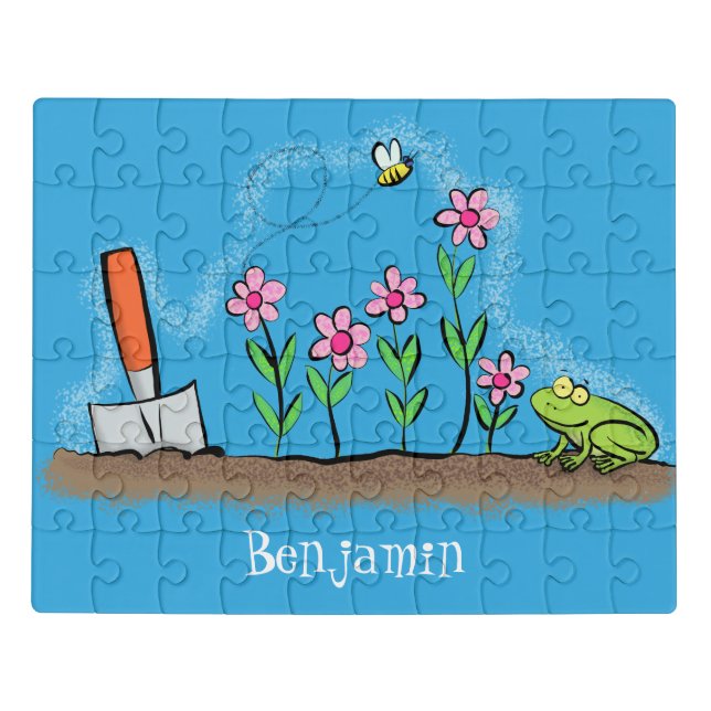 Cute frog and bee in garden cartoon illustration jigsaw puzzle (Puzzle Horizontal)