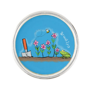 Cute frog and bee in garden cartoon illustration lapel pin