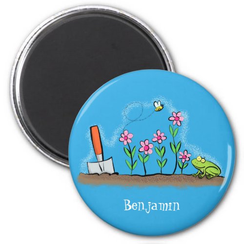 Cute frog and bee in garden cartoon illustration magnet