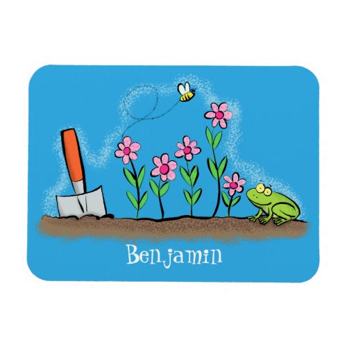 Cute frog and bee in garden cartoon illustration magnet