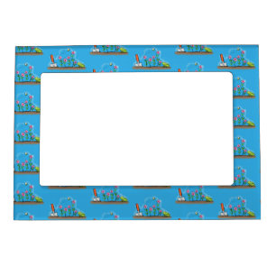 Cute frog and bee in garden cartoon illustration magnetic frame