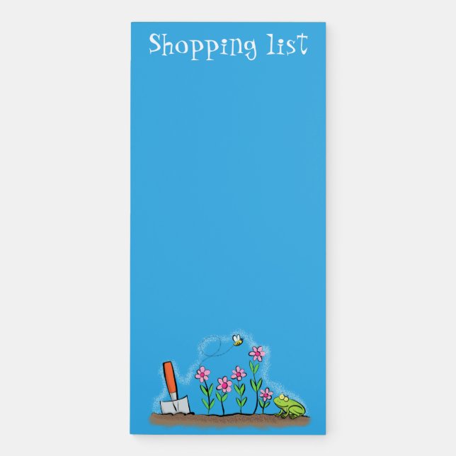 Cute frog and bee in garden cartoon illustration magnetic notepad (Front)