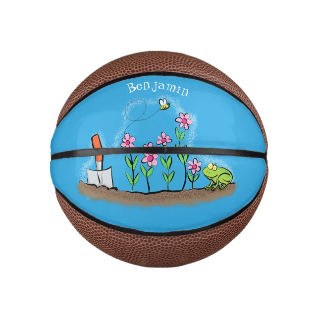 Cute frog and bee in garden cartoon illustration mini basketball (Front)