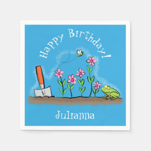 Cute frog and bee in garden cartoon illustration napkins