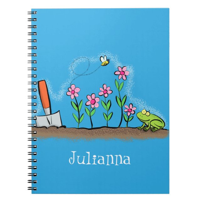Cute frog and bee in garden cartoon illustration notebook (Front)