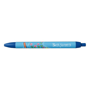 Cute frog and bee in garden cartoon illustration pen