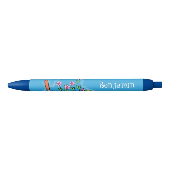 Cute frog and bee in garden cartoon illustration pen (Front)