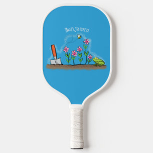 Cute frog and bee in garden cartoon illustration pickleball paddle