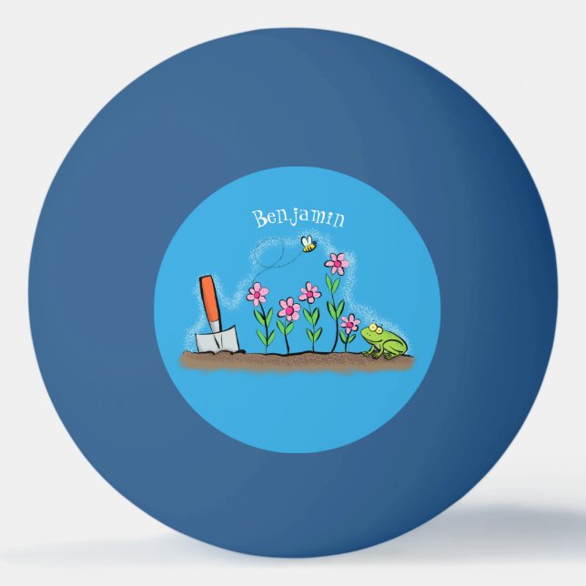 Cute frog and bee in garden cartoon illustration ping pong ball (Front)