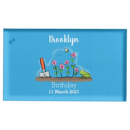 Cute frog and bee in garden cartoon illustration place card holder
