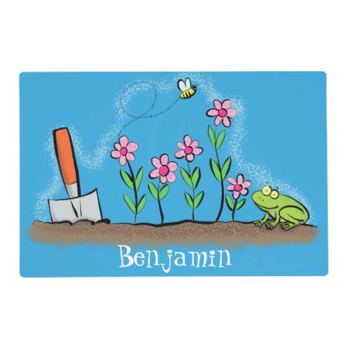 Cute frog and bee in garden cartoon illustration placemat