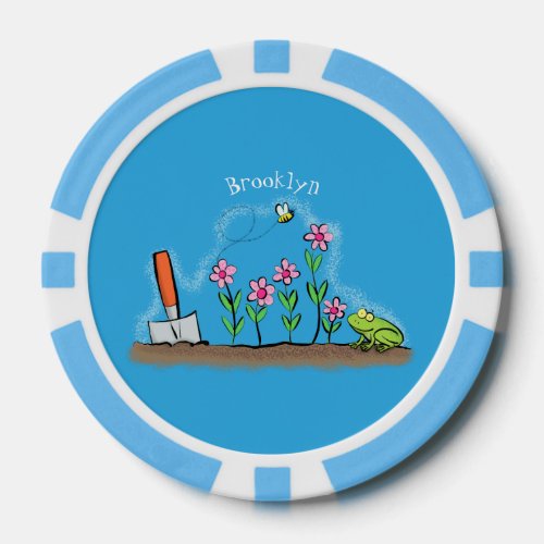 Cute frog and bee in garden cartoon illustration poker chips