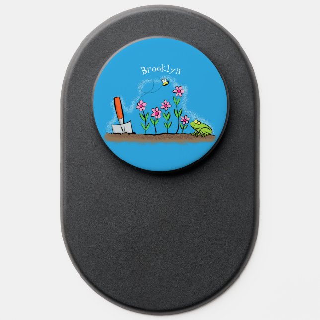Cute frog and bee in garden cartoon illustration PopSocket (Popsocket)