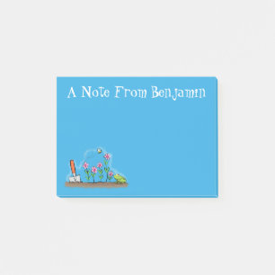 Cute frog and bee in garden cartoon illustration post-it notes