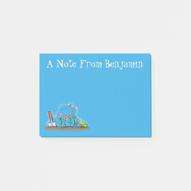 Cute frog and bee in garden cartoon illustration post-it notes (Front)