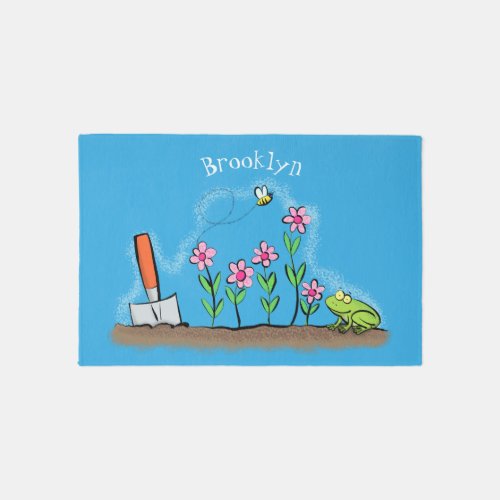 Cute frog and bee in garden cartoon illustration rug
