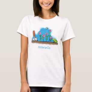 Cute frog and bee in garden cartoon illustration T-Shirt