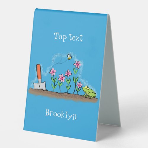 Cute frog and bee in garden cartoon illustration table tent sign