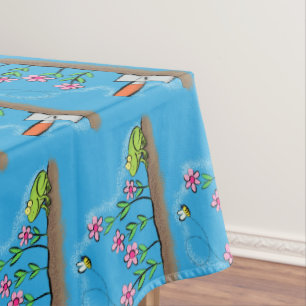 Cute frog and bee in garden cartoon illustration tablecloth