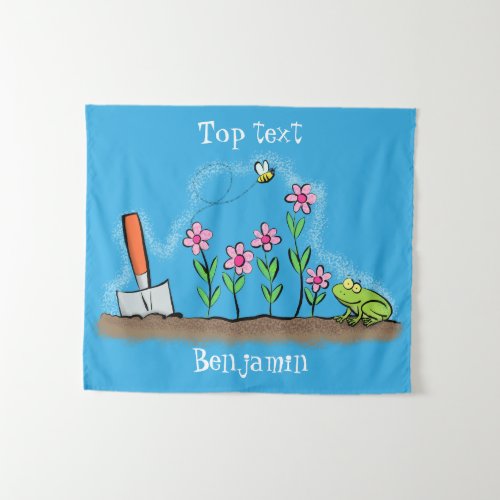 Cute frog and bee in garden cartoon illustration  tapestry