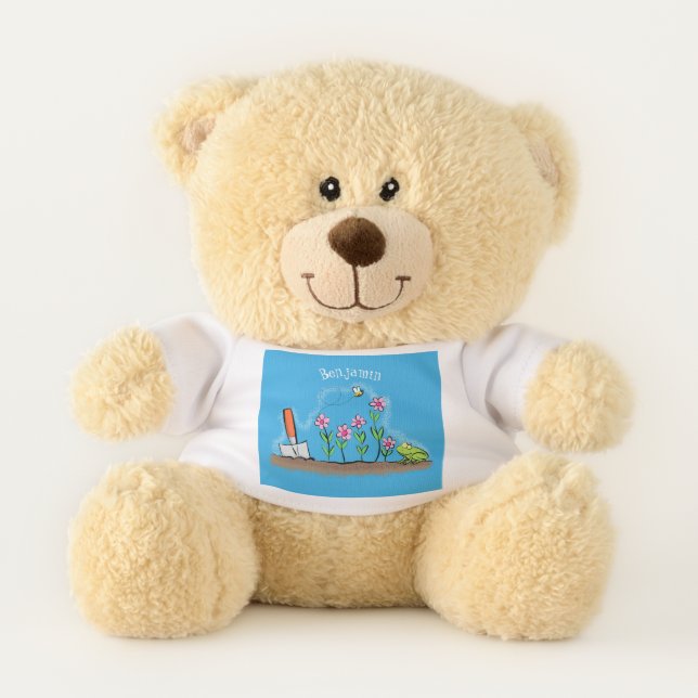 Cute frog and bee in garden cartoon illustration teddy bear (Front)