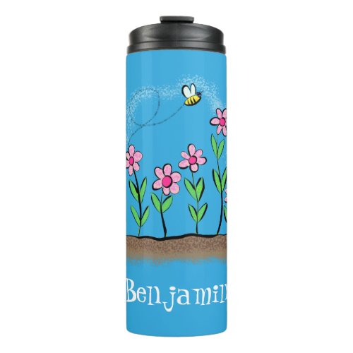 Cute frog and bee in garden cartoon illustration thermal tumbler