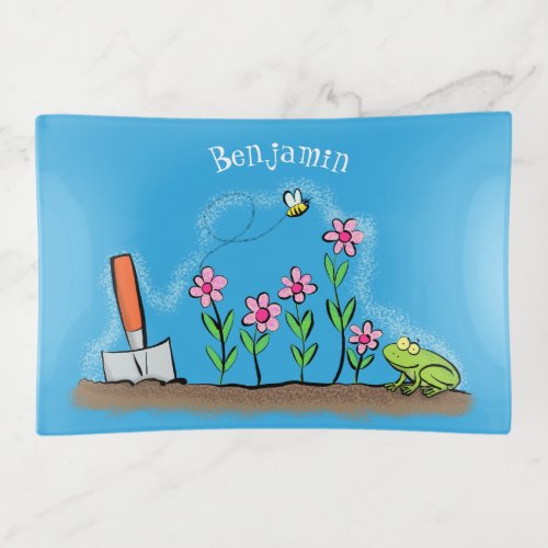 Cute frog and bee in garden cartoon illustration trinket tray