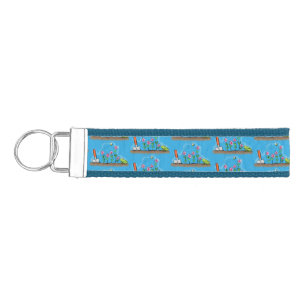 Cute frog and bee in garden cartoon illustration wrist keychain