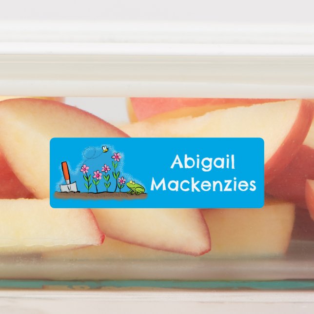 Cute frog and bee in garden cartoon personalized  labels (Affixed)