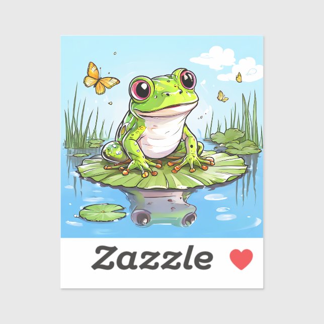 Cute Frog and Butterflies on Lily Pad Sticker (Sheet)