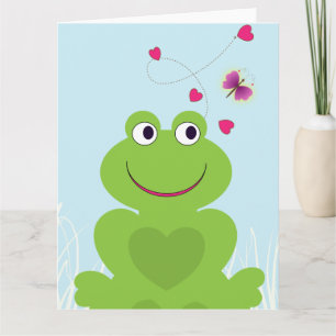 Cute frog and butterfly.Happy Birthday Card
