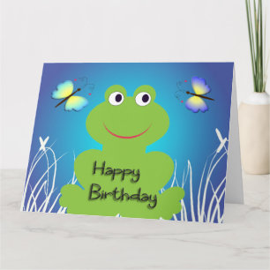 Cute frog and butterfly.Happy Birthday Card