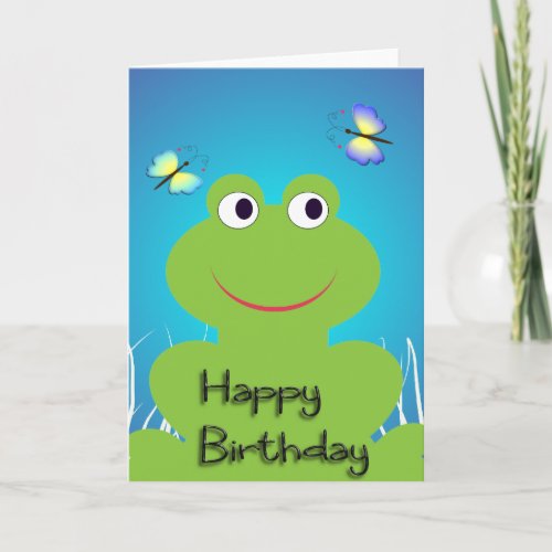 Cute frog and butterflyHappy Birthday Card